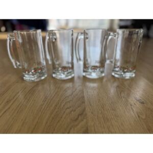 Arby's Libbey Holly Berry Christmas Beer/Drink Mugs Handle Set Of 4